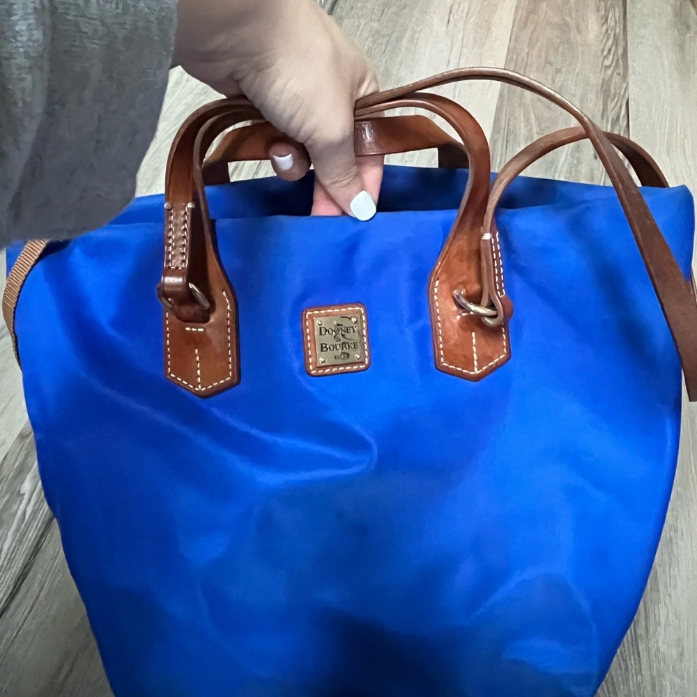 Dooney & Bourke Vibrant Blue Tote with Brown Handles NYLON